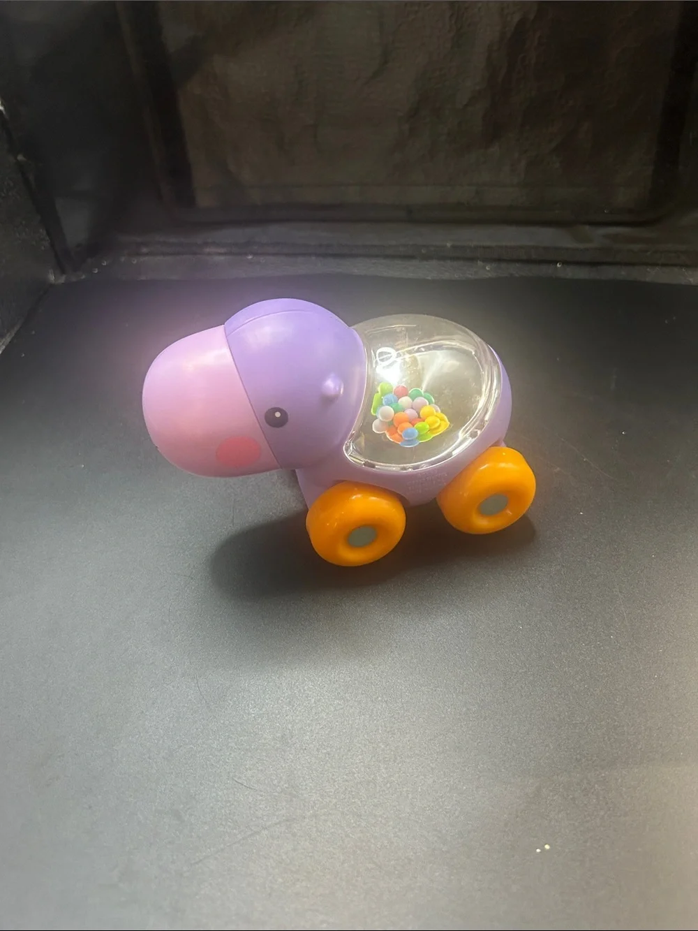Fisher-Price Purple Hippo Push Toy with Orange Wheels